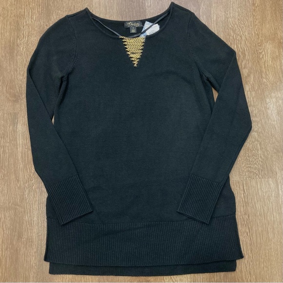 Thalia Sodi Black Sweater with Gold Tone Chain Accent Madrid Small - Picture 16 of 16
